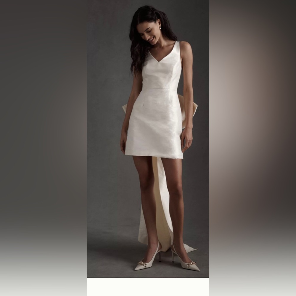 Sachin & Babi Archie V-Neck Back-Bow Mini Dress Ivory Bridal Wedding